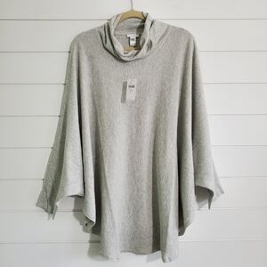 J.Jill Poncho Knit Sweater Mock Neck 3/4 Sleeve Neutral Gray size M/L